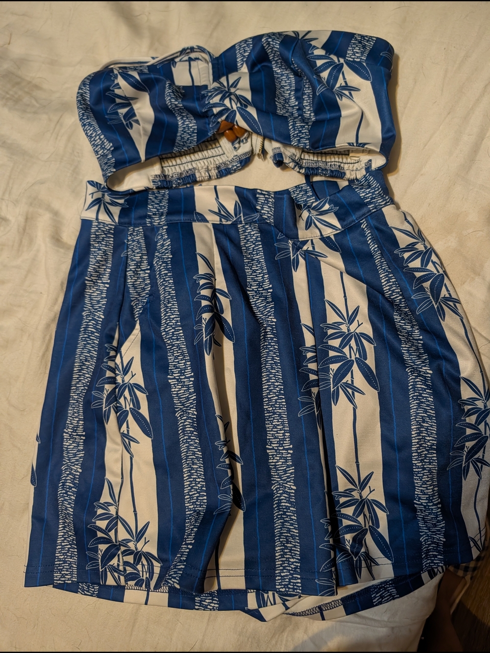 Rockin Bettie Striped Blue & White High-Waist Wide Leg Set Short And Top